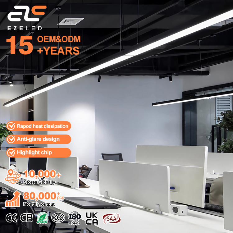 EZELED High Quality Hot Sales Aluminum Housing Indoor Industrial Anti-Glare Led Pendant Linear Light with Long Bulb's Lifetime