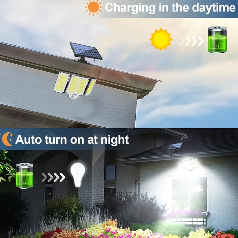 280 LED IP65 Outdoor Solar Lights Motion Sensor Remote Control 3 Modes 3-Head Solar Floodlight Garden Garage Porch Street