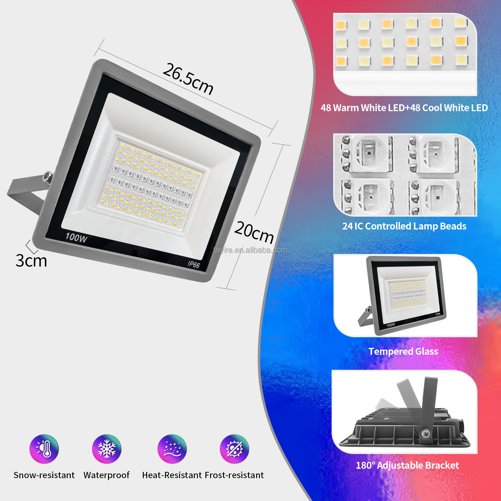 Factory 100-240V 50W 100W DOB Smart Floodlight RGBCCT Tuya WIFI APP Control Waterproof IP66 Outdoor Led Floodlight