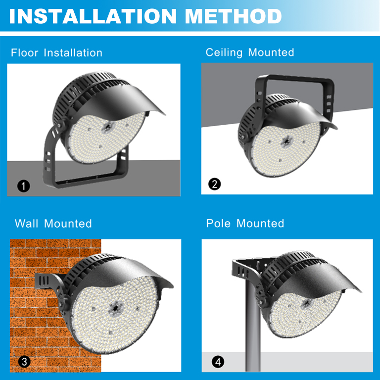 AORUITAI IP65 600 800 1000 1200 W High Brightness LED Sport High Mast Flood Light for Tennis Stadiumd Football Airport
