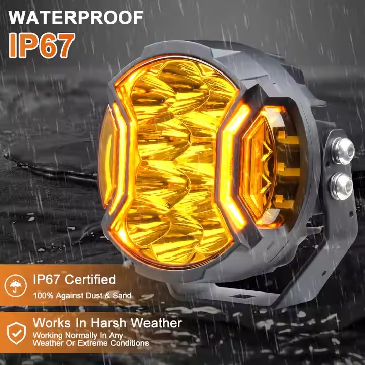 Offroad SUV Bumper Auxiliary Car Light 5 Inch Waterproof White Amber Spot Beam Led Work Light with Side Shooter DRL Lights
