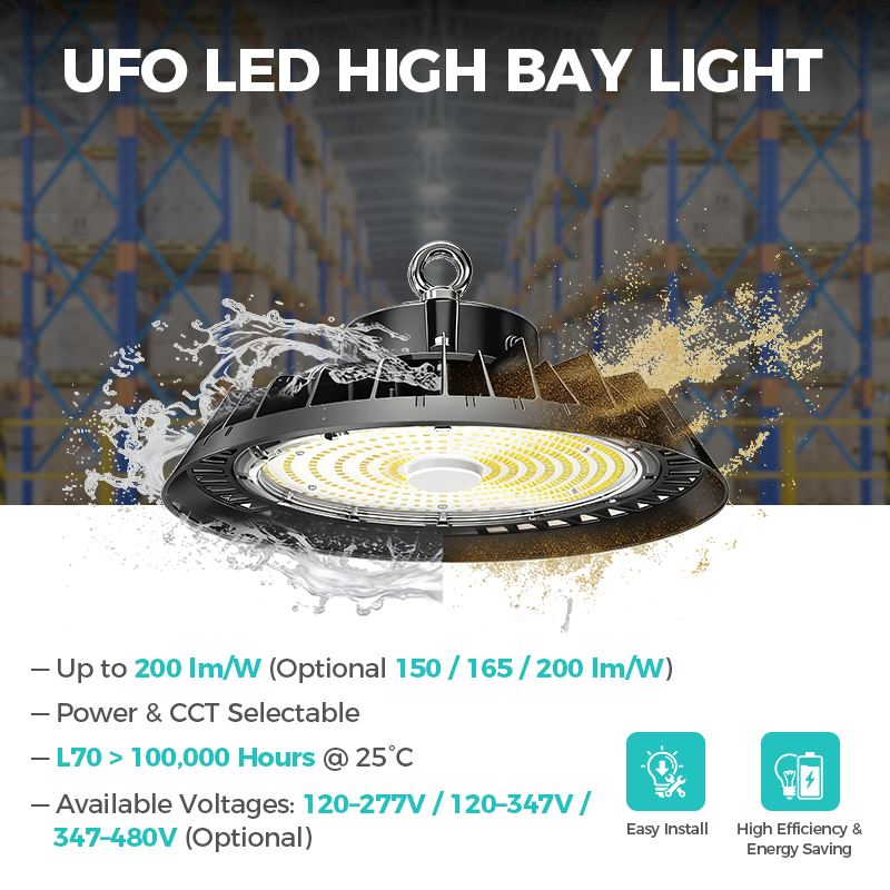 High Bay Warehouse Lighting UFO LED Light 150W 200W 240W IP65 ETL DLC