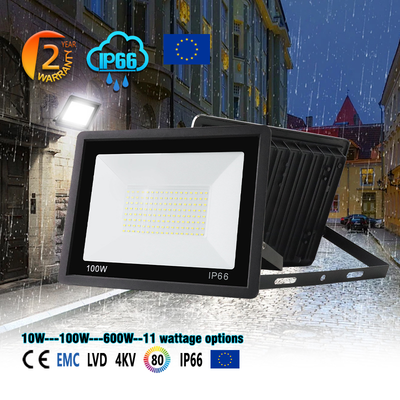 6500k DOB Driver Flood Lights Black IP65 Outdoor Aluminum+ Glass 10W/100W/600W Options 100-265V Garden Stadiums Led Flood Light