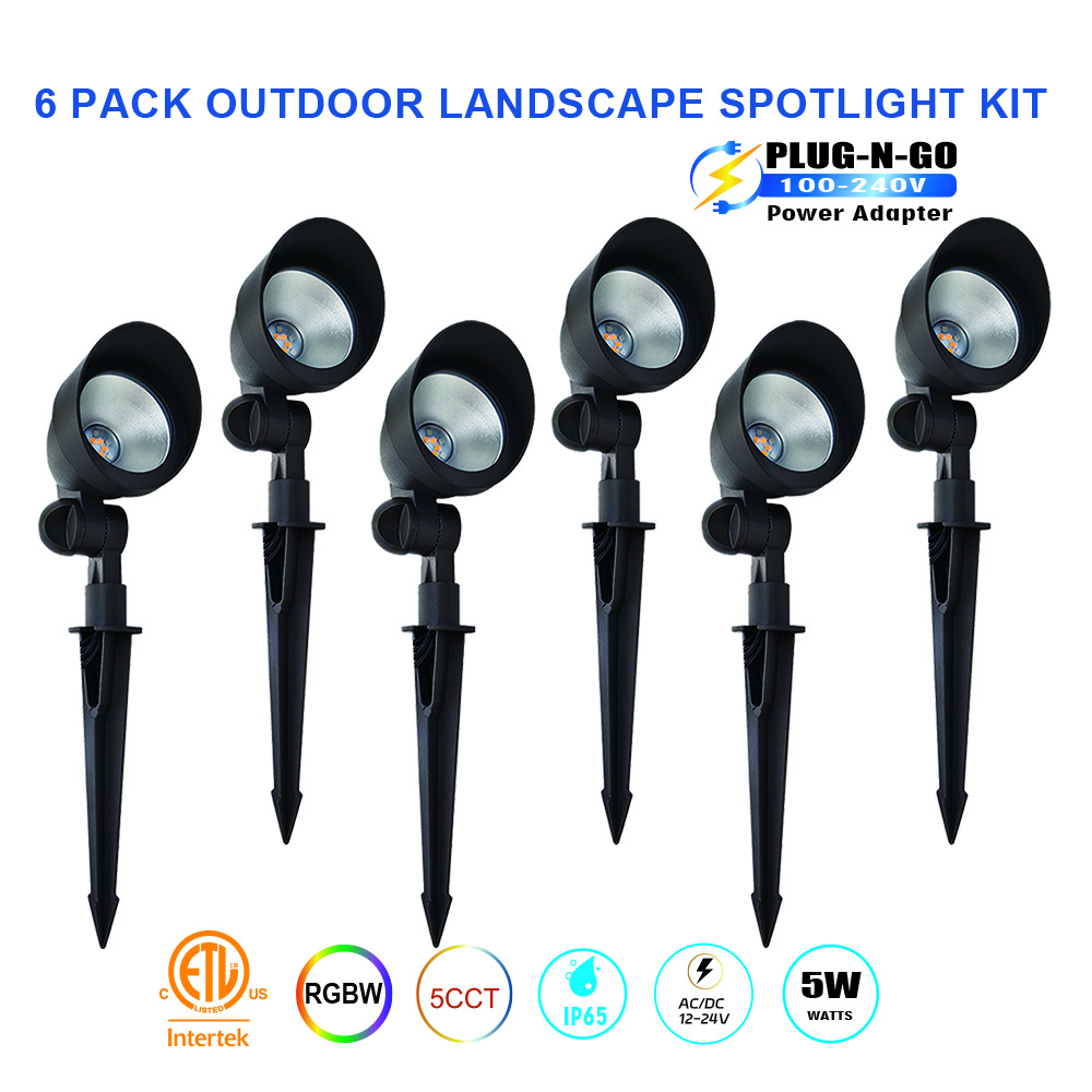 Low Voltage LED Landscape Lights 6 Pack Waterproof IP65 Adjustable Spot Lights ETL Listed 12V 24V Exterior Deck Yard Lighting