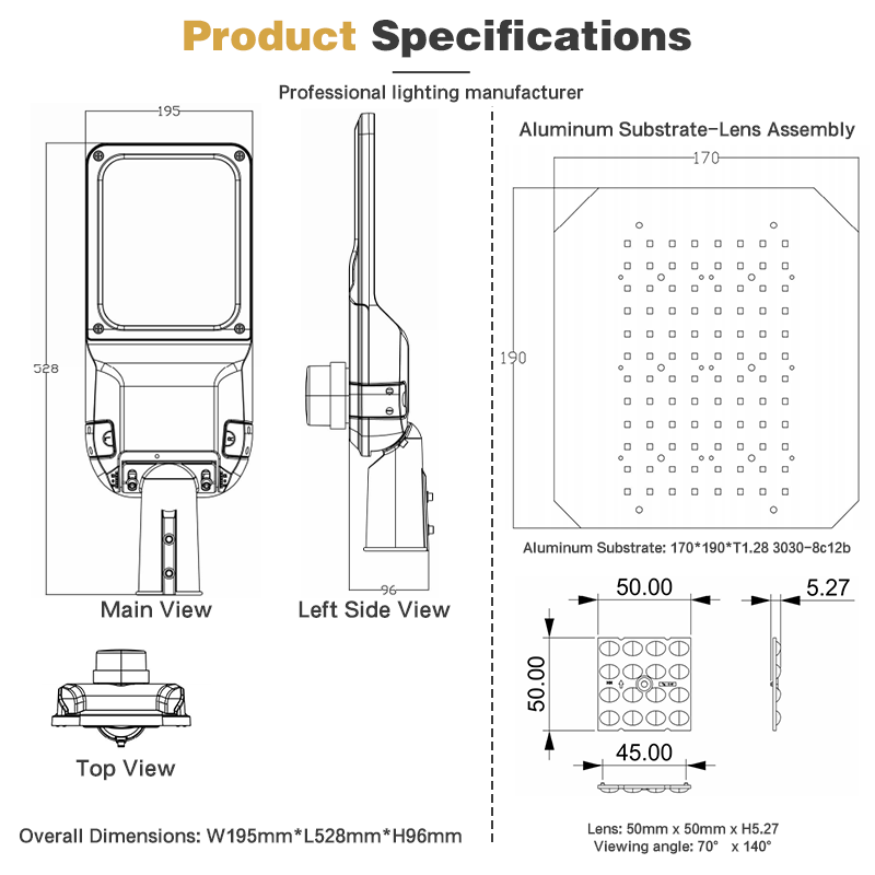 50W LED Street Light Outdoor Highway Parking Lot Waterproof IP65 Aluminum Lamp Body AC Road Lighting