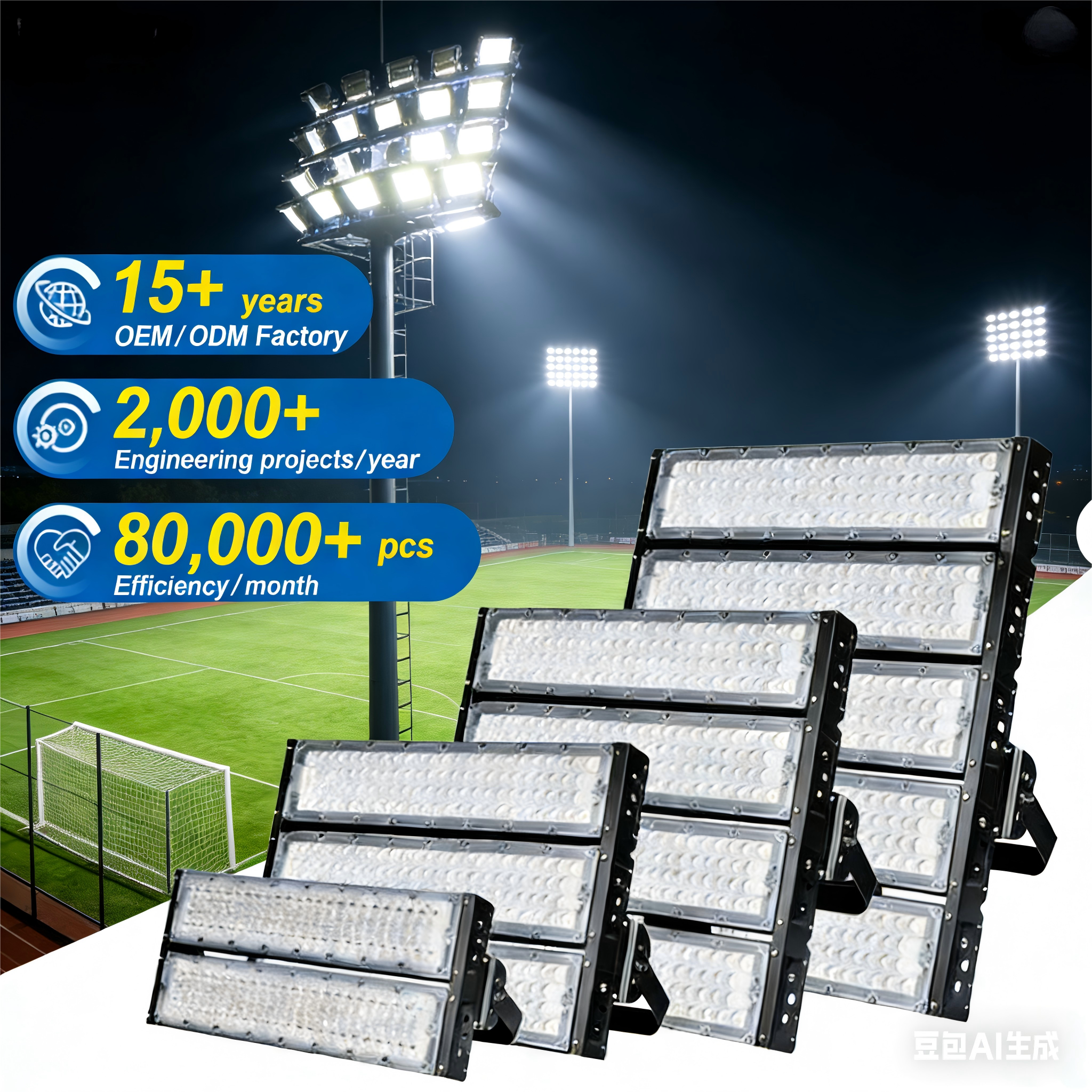 Led Stadium Flood Light Waterproof IP66 1000W 500W 200W 100W Led Floodlight Football Sports Stadium High Mast Light with Pole