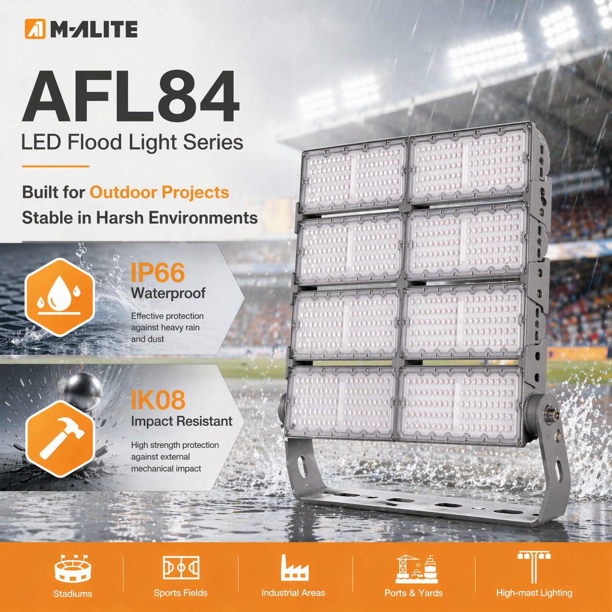 Efficient High Power LED Flood Light For Sports Field Warehouse Parking Lot And Roadway Outdoor Lighting