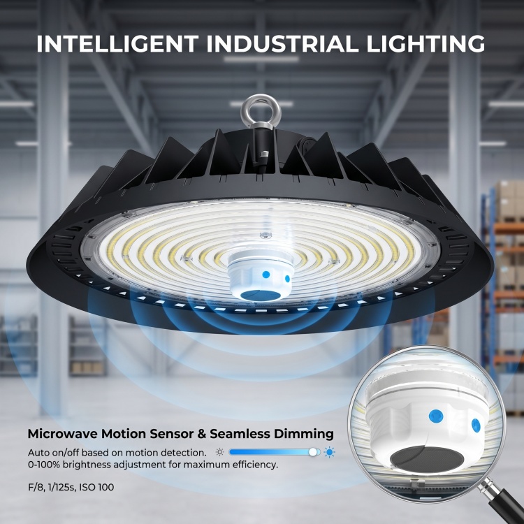 Easy Install Premium Die-cast Aluminum Housing IP65 Emergency UFO LED High Bay Light for Sports Court