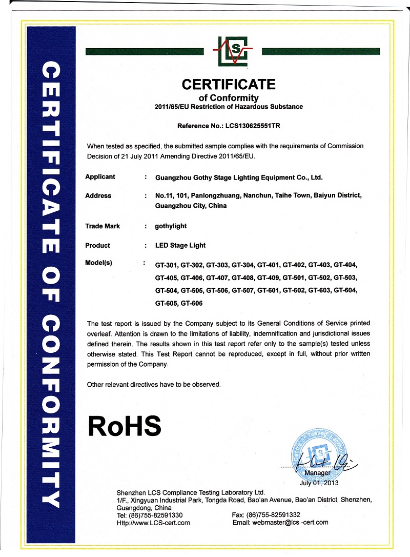 Certification CE RoHS 2