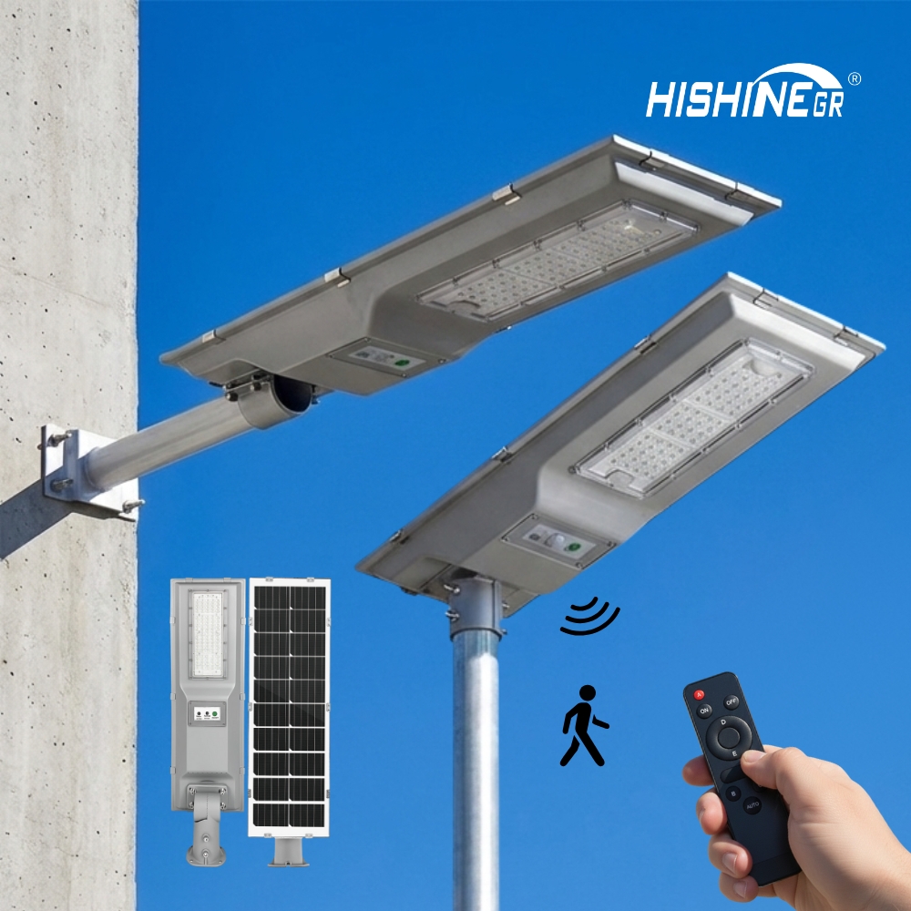 Hishine 100W Commercial Solar LED Post Top Street Light Road DC Remote Control Waterproof Outdoor IP65 Lighting Fixture