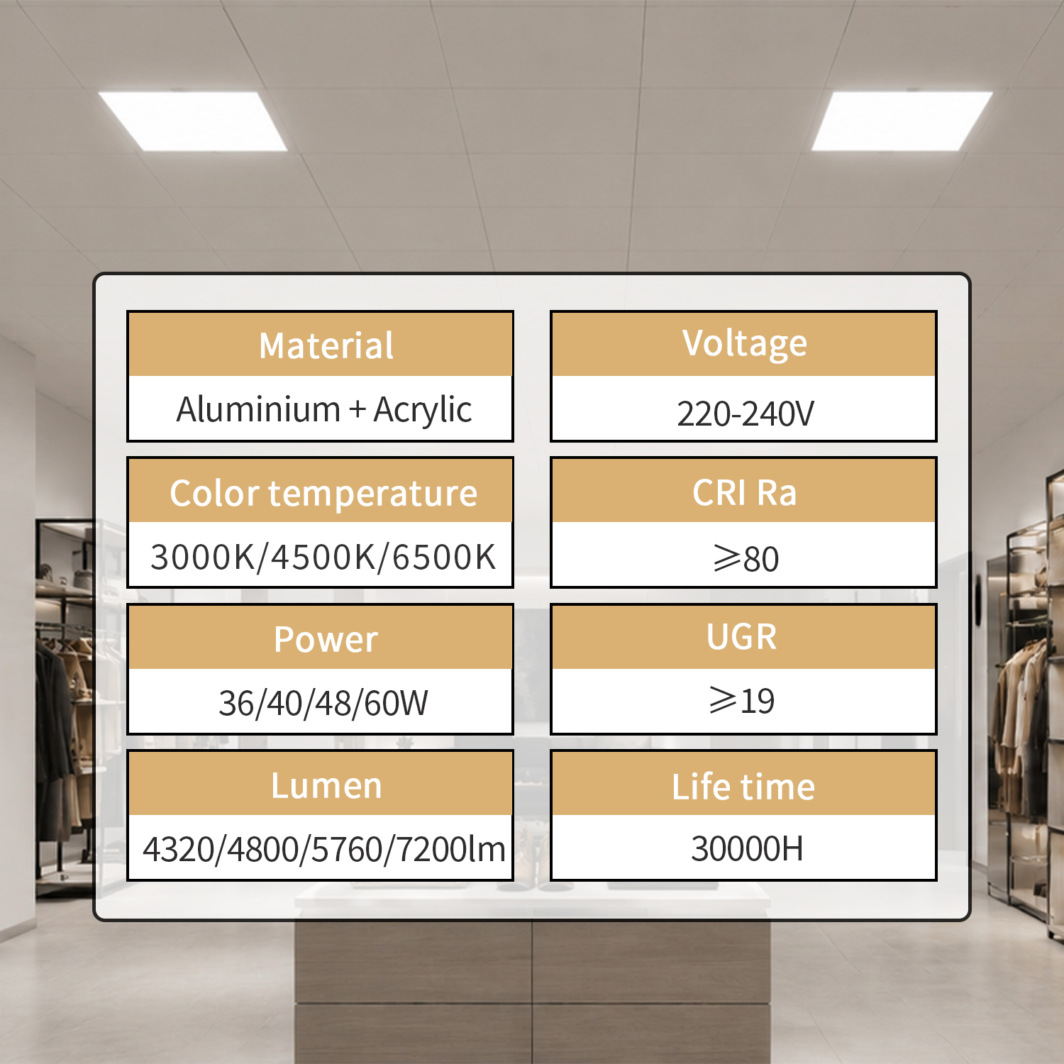 UGR<19 Super 2x2 Feet Recessed Square LED Panel Light For Hospital, School