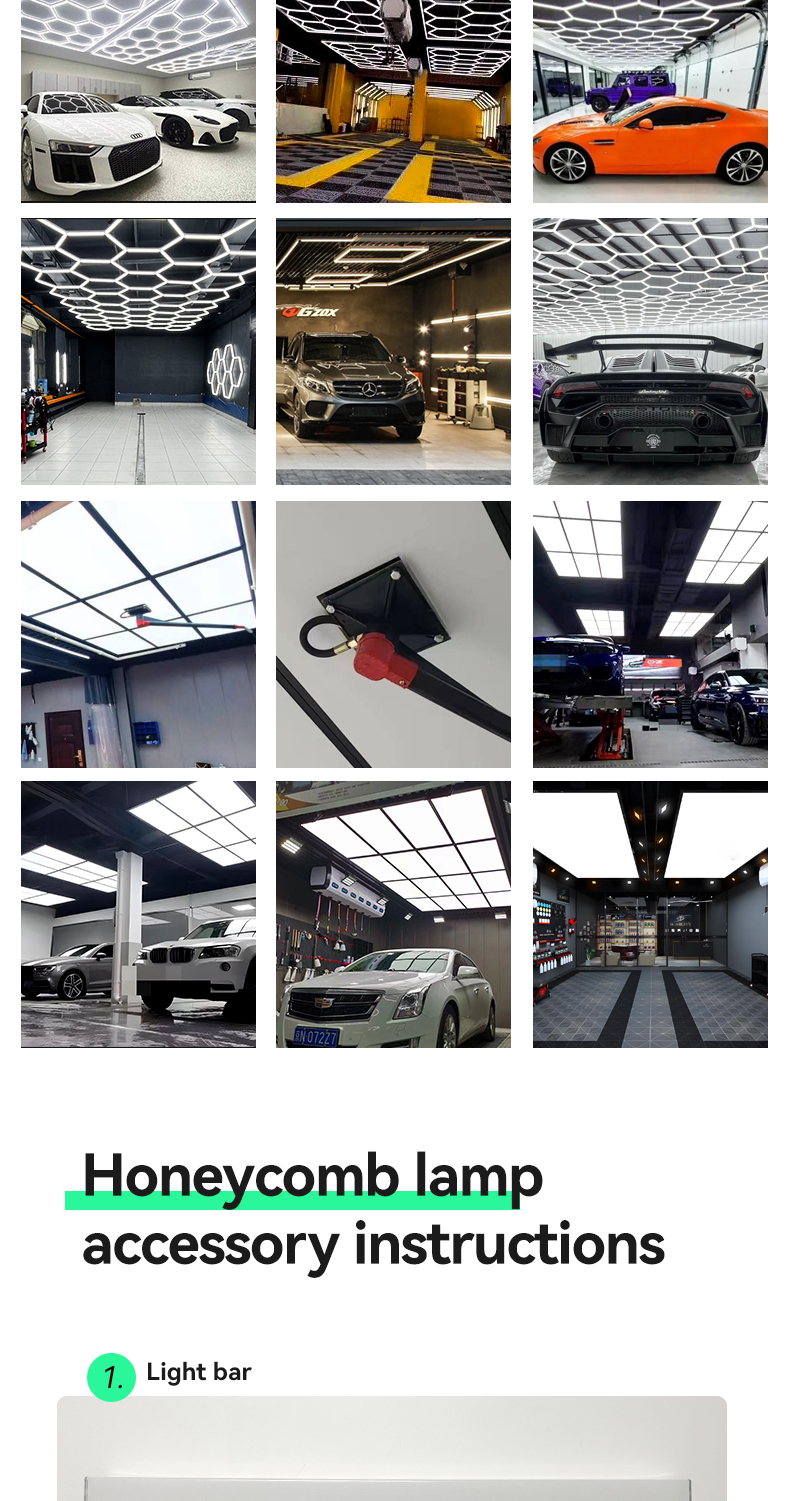 New Hexagonal Led Work Light Ceiling Garage Light Ac220v 6500k 182W/672w Washing Station Honeycomb Light Car Gym