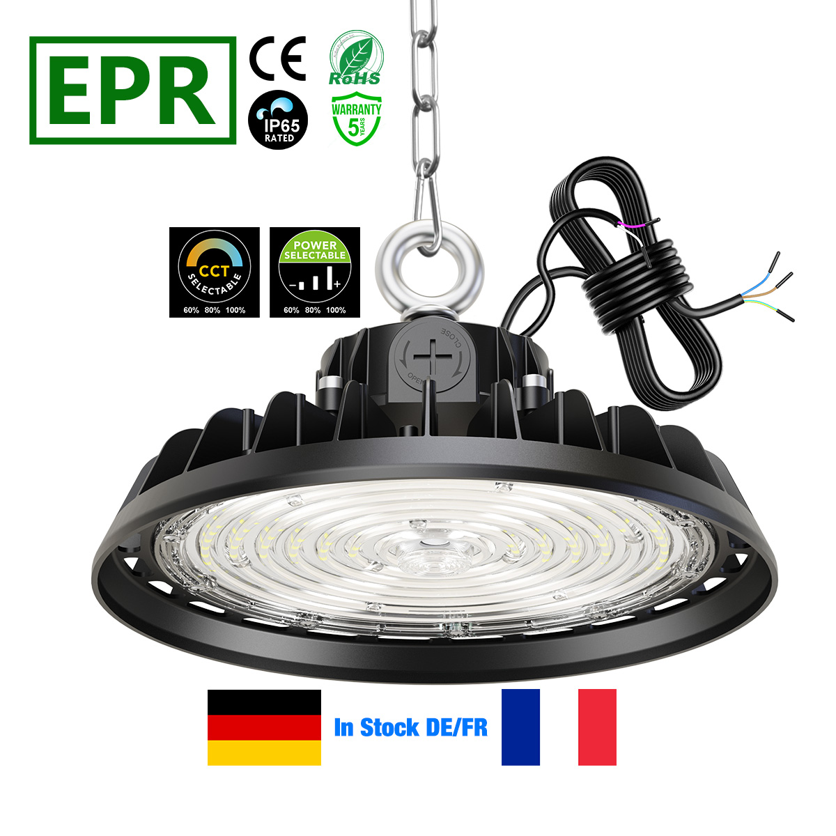 Stock in US Canada EU Power CCT Adjustable 170LM/W 100W-240W UFO LED High Bay Light