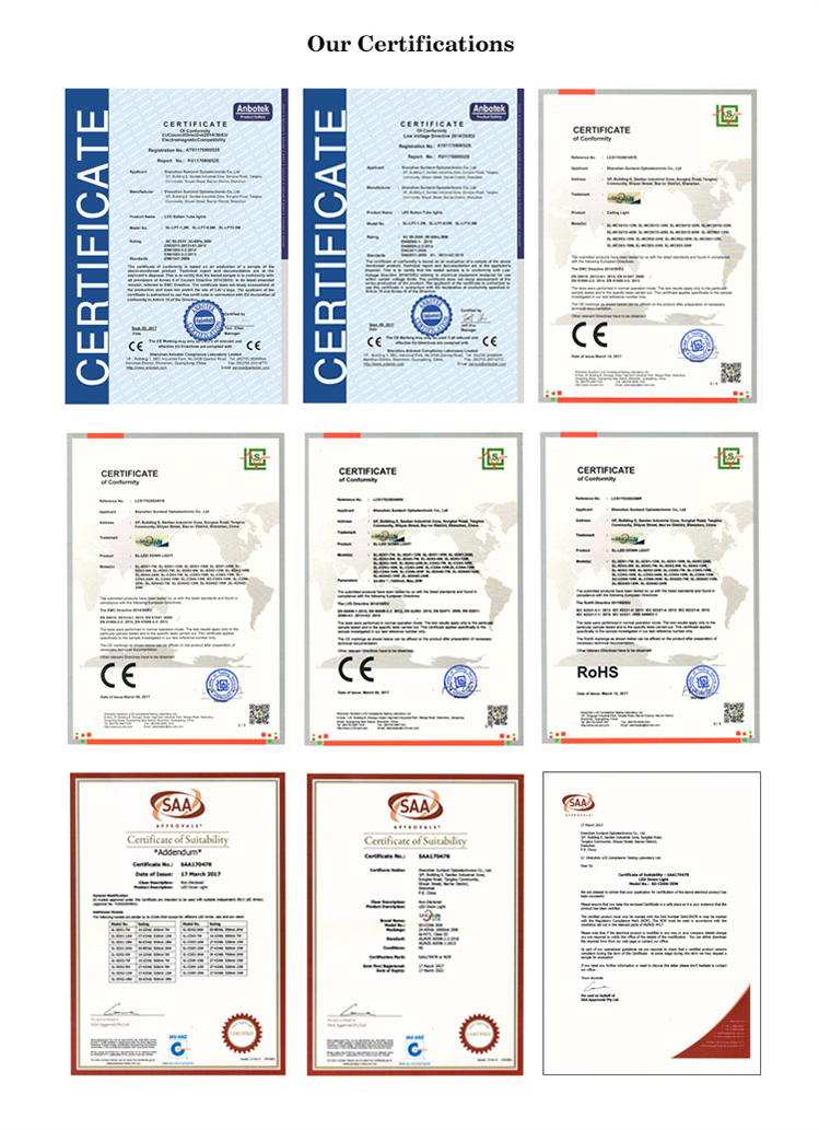 Factory certifications and testing equipments