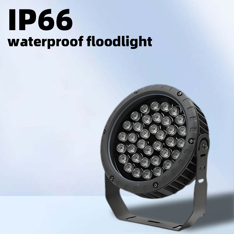 36W 48W Outdoor LED Round Flood Light with DMX RGB RGBW Facade Exterior Spotlight Aluminum Glass Body IP65 AC85-265/DC24V