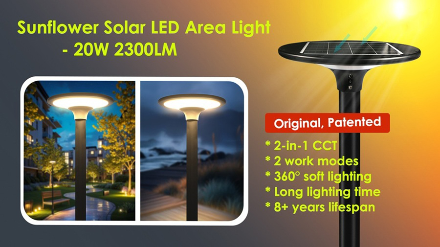 Large Size Outdoor IP65 Landscape Solar Area Lights Post Top Lighting with 360&deg; Elegant Soft Glow