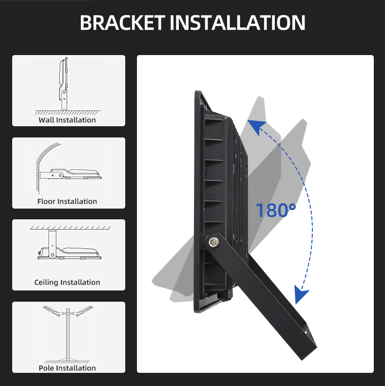 Factory Wholesale 6500k LED Flood Light Black IP66 Outdoor Aluminum Body Floodlights 10W/100W/600W Options 100-265V