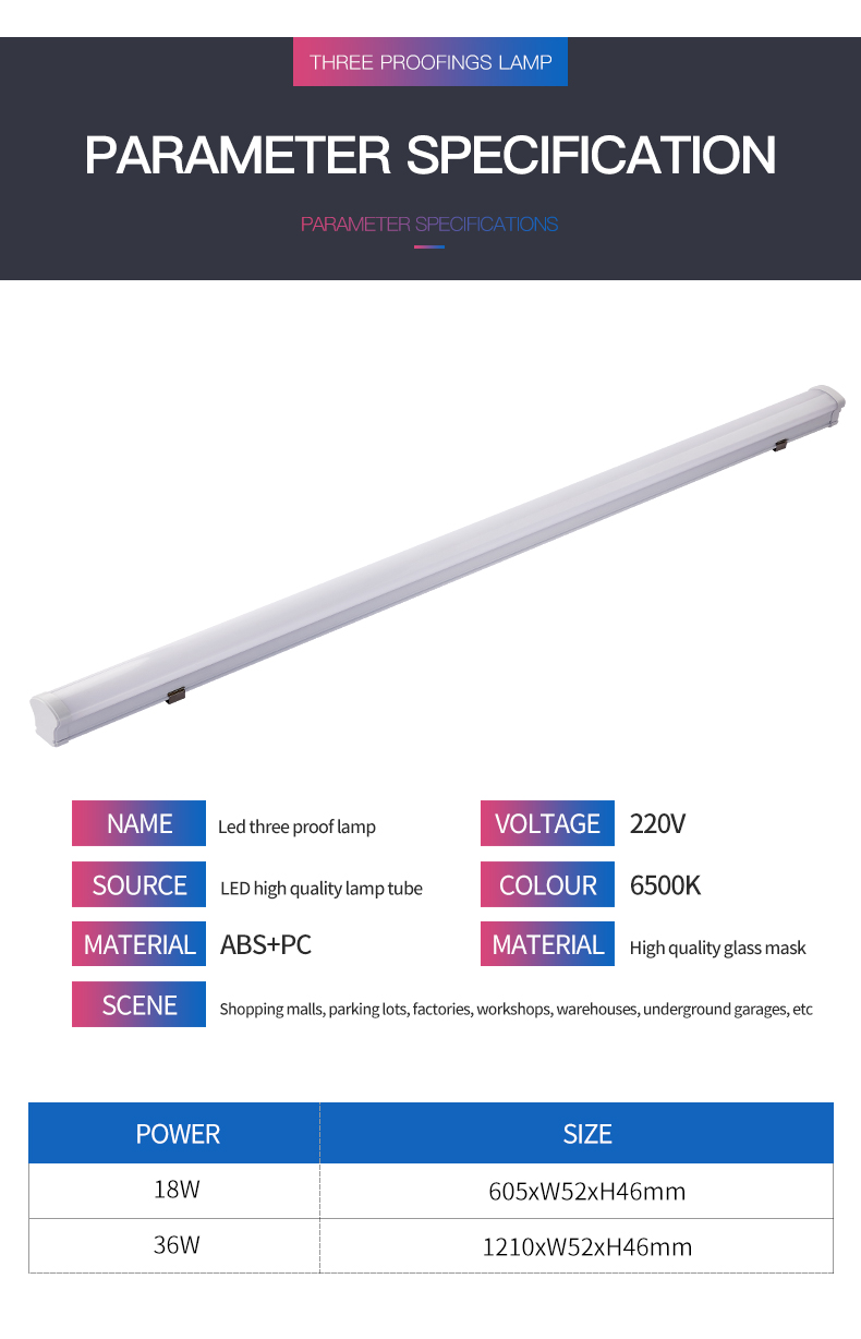 IP66 Tri-proof Led Light 130Lm/w 40W 4Ft 120cm 60W Garage Parking Lot LED vapor Tight Fixture Waterproof Tri-proof Led Light