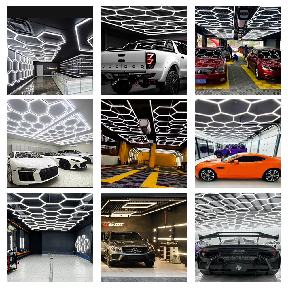 New Hexagonal Led Work Light Ceiling Garage Light Ac220v 6500k 182W/672w Washing Station Honeycomb Light Car Gym