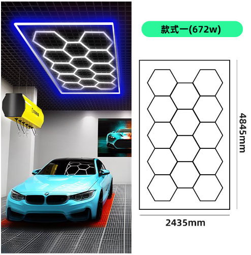 14-Grid LED Hexagon Workshop Garage Light System Honeycomb Design AC Powered 672W 6500K IP20 Bright Waterproof