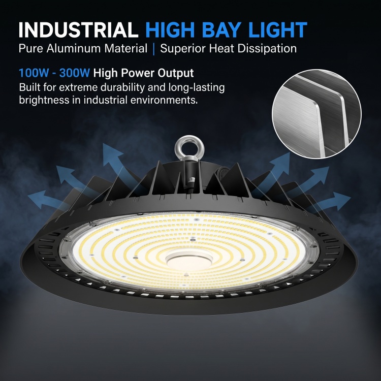 Easy Install Premium Die-cast Aluminum Housing IP65 Emergency UFO LED High Bay Light for Sports Court