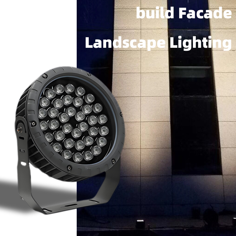 36W 48W Outdoor LED Round Flood Light with DMX RGB RGBW Facade Exterior Spotlight Aluminum Glass Body IP65 AC85-265/DC24V