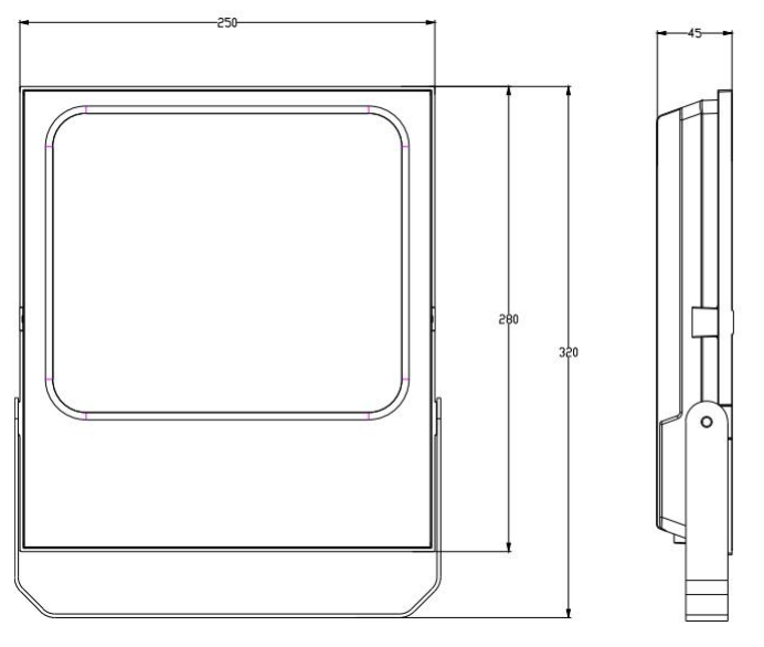100W flood light dimensions
