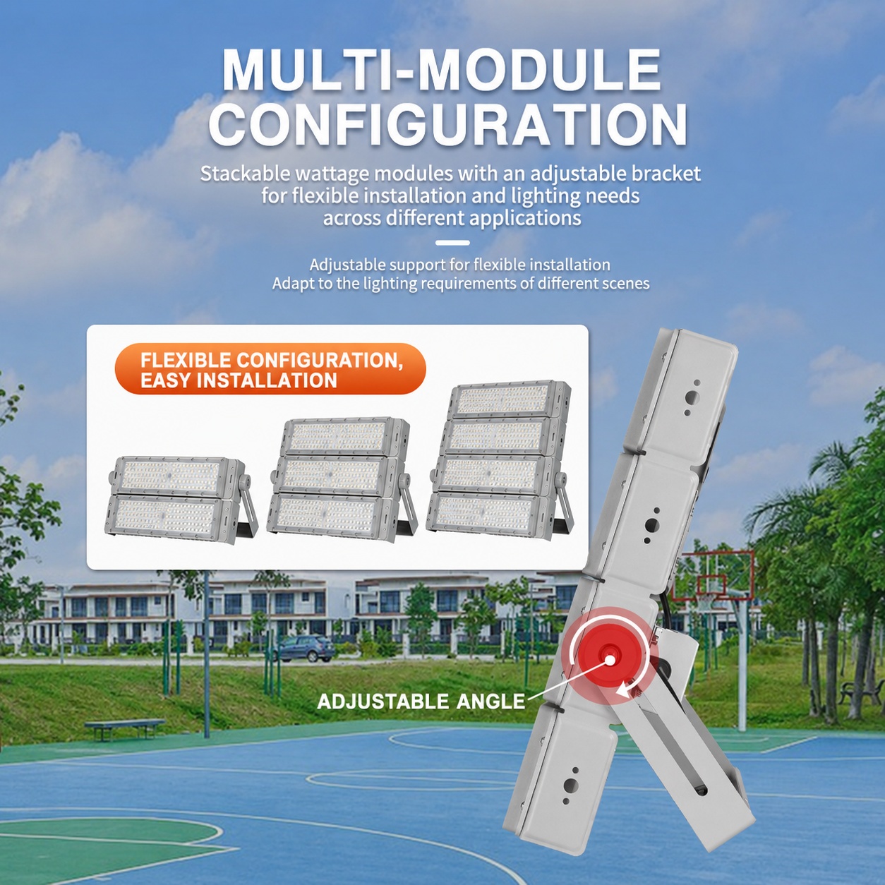 500W LED Football Field Lights Outdoor Stadium Flood Light High-Pole Modular Sports Field Lighting