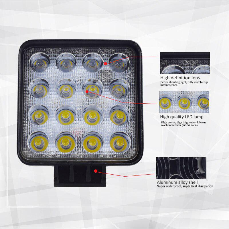 Hot Selling 4 Inch 48W 12V 24V Square LED Work Light Spot Flood Driving Lamp for Cars Trucks Trailers SUVs Boats 4WD Offroads