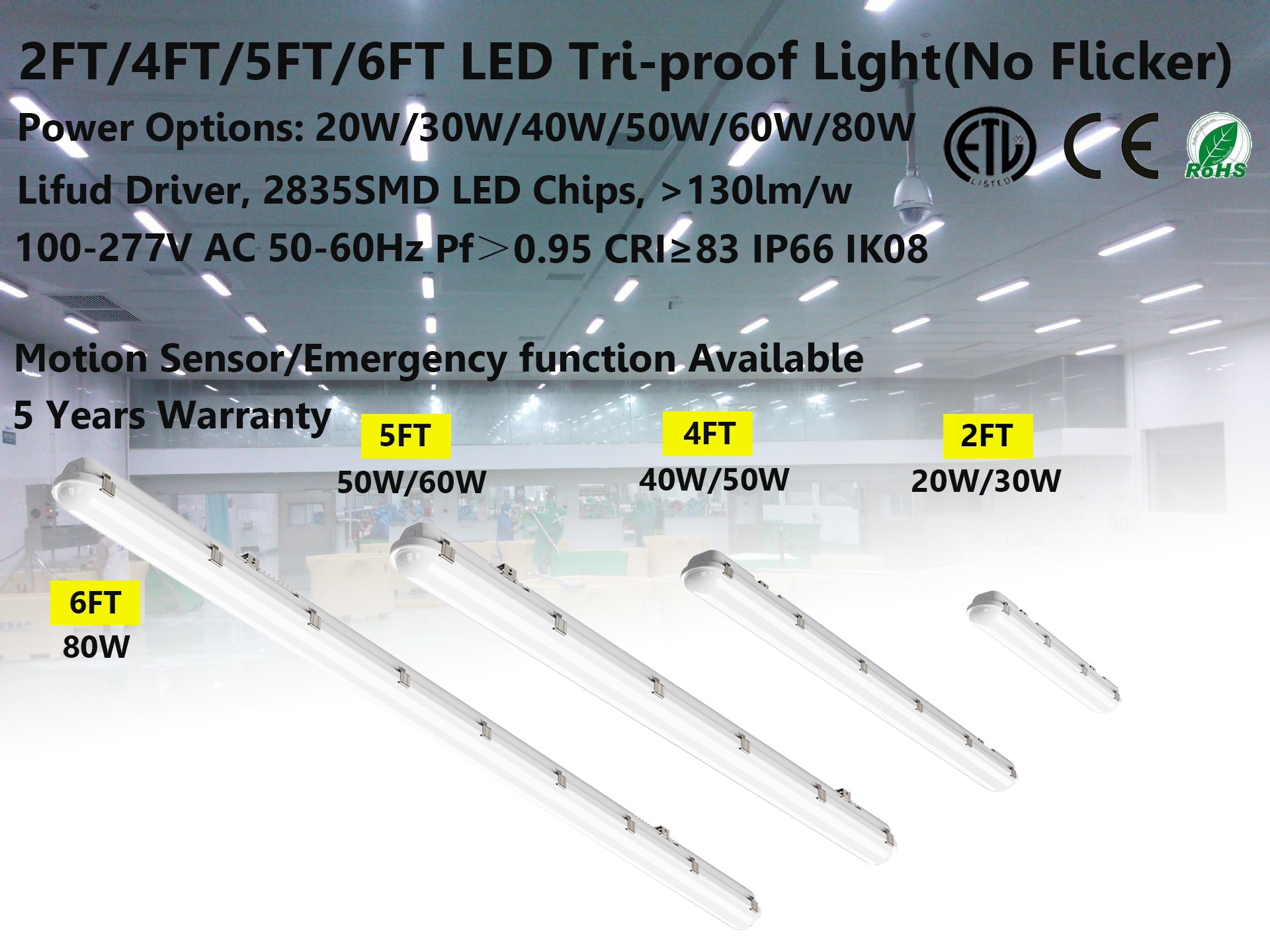130LM/W LED Tri-proof Light Overview
