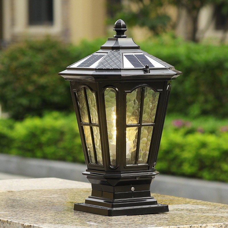 Solar-Powered Pillar Lights European-Style Outdoor Waterproof Fence &amp; Gate Post Lamps American Exterior Wall-Top Column Lights