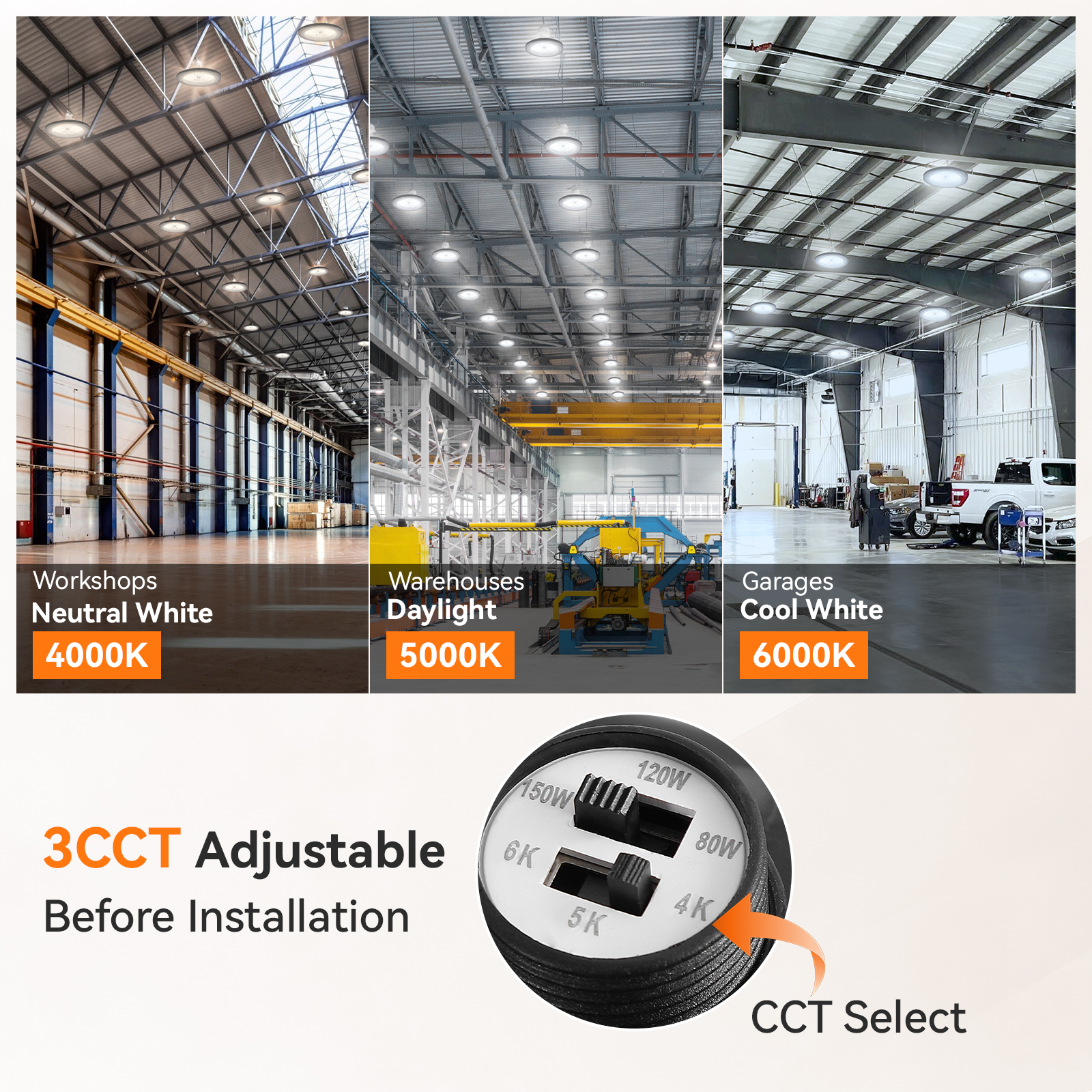 USA Factory Direct LED UFO Highbay Light 20250lm Output IP65 150W Power CCT Selectable UFO Highbay Lights