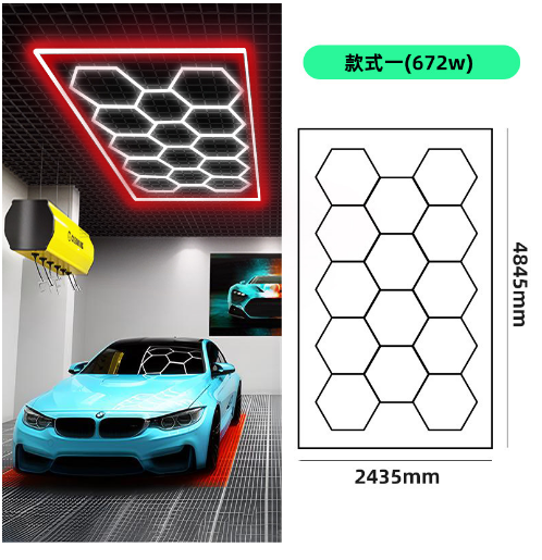 14-Grid LED Hexagon Workshop Garage Light System Honeycomb Design AC Powered 672W 6500K IP20 Bright Waterproof