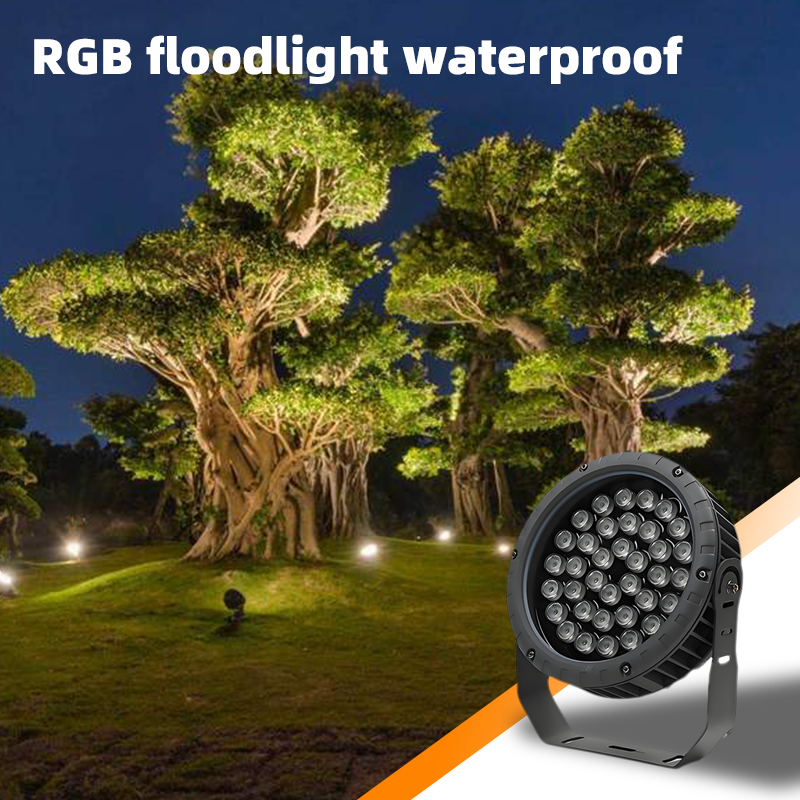 36W 48W Outdoor LED Round Flood Light with DMX RGB RGBW Facade Exterior Spotlight Aluminum Glass Body IP65 AC85-265/DC24V