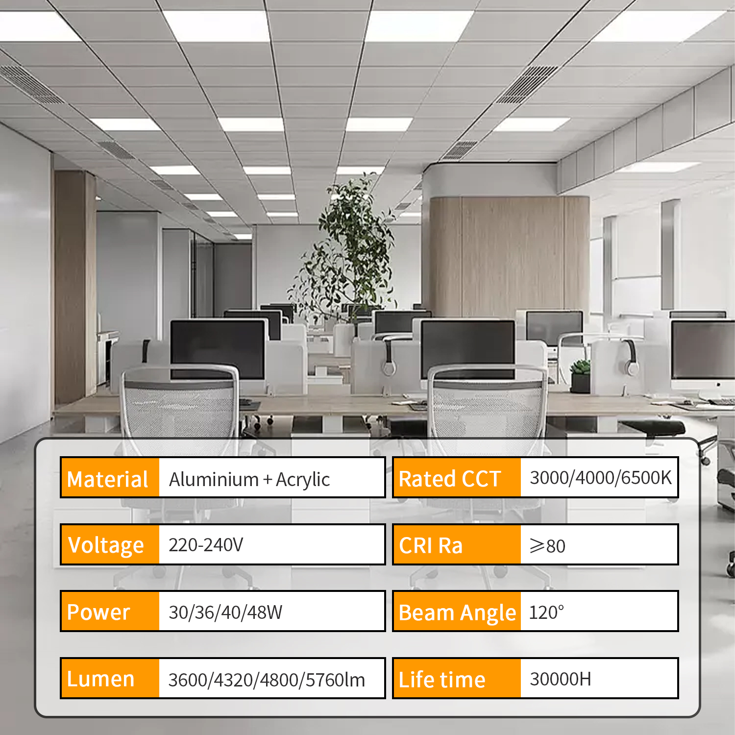 2feet X 2feet High Lumen LED Flat Panel Light 48W 5760LM 3000K/4000K/5000K Recessed Back-lit Fixture For Office