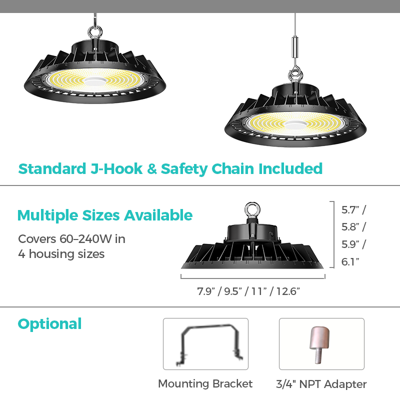 High Bay Warehouse Lighting UFO LED Light 150W 200W 240W IP65 ETL DLC