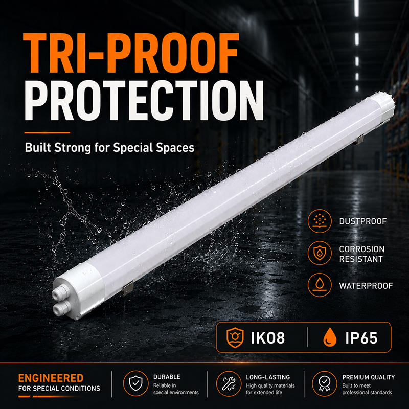 LED Vapor Tight Light Fixture IP65 Full PC Housing with Sensor Emergency CCT Switchable 5-Year Warranty for Parking Garage