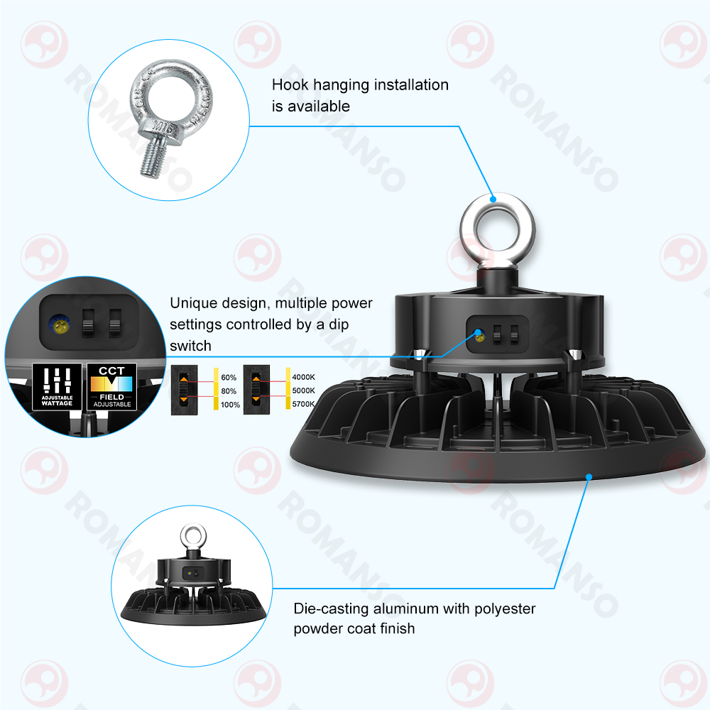 Stock in US Canada EU Power CCT Adjustable 170LM/W 100W-240W UFO LED High Bay Light