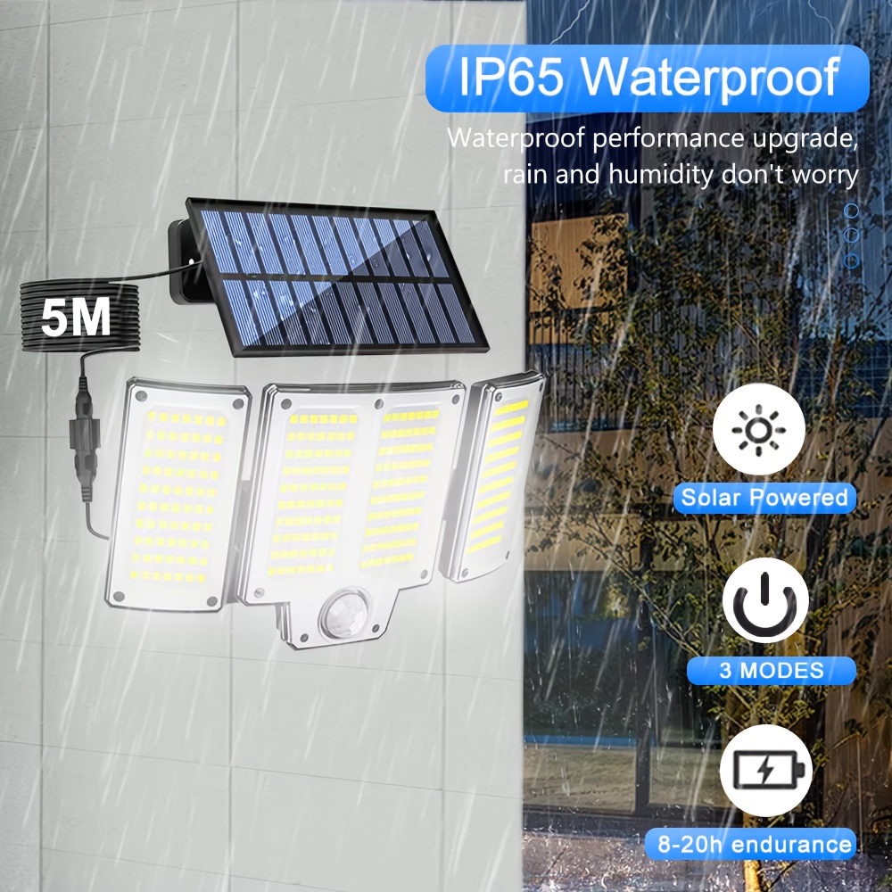 280 LED IP65 Outdoor Solar Lights Motion Sensor Remote Control 3 Modes 3-Head Solar Floodlight Garden Garage Porch Street