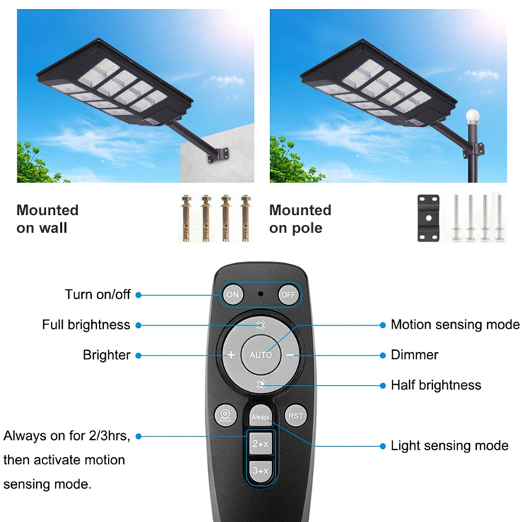 Remote Control Parking Lot Outdoor Streetlight Waterproof Ip65 500 1000 1500 2000 w Integrated All in One Led Solar Street Light