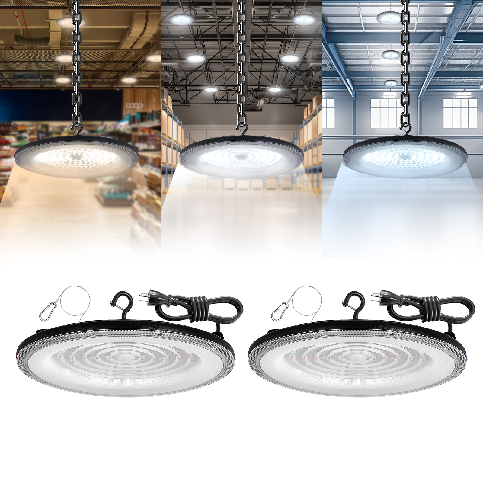 USA Factory Direct LED UFO Highbay Light 20250lm Output IP65 150W Power CCT Selectable UFO Highbay Lights