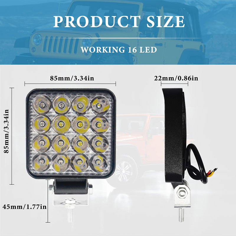 Car Accessories 48W Tractor Truck Square Led Work Light Mini Driving Lights for Vehicle Auto Offroad Led Work Light