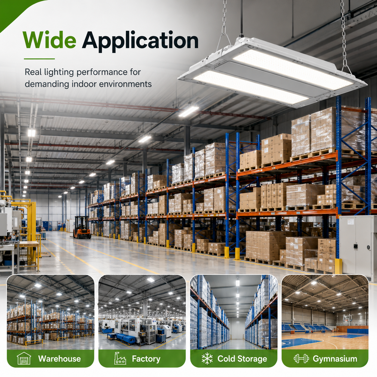 LED Linear High Bay 130lm/W IP65 Smart Control Industrial Warehouse Lighting CE RoHS 5 Years