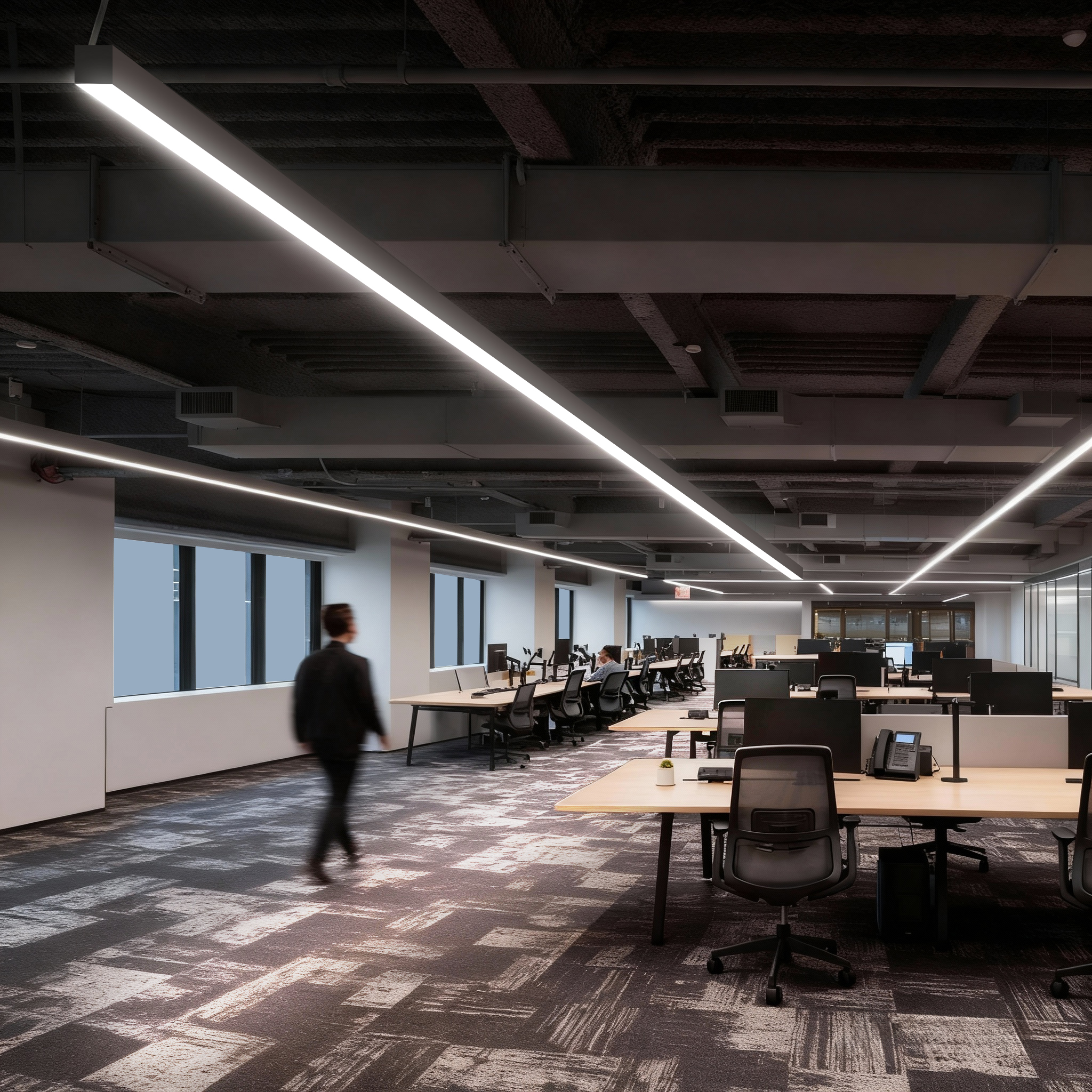 Seamless Splicing Aluminum LED Office Pendant Strip Light Industrial Style Super Bright IP44 6000K 3-Year Warranty Ra90 Lighting