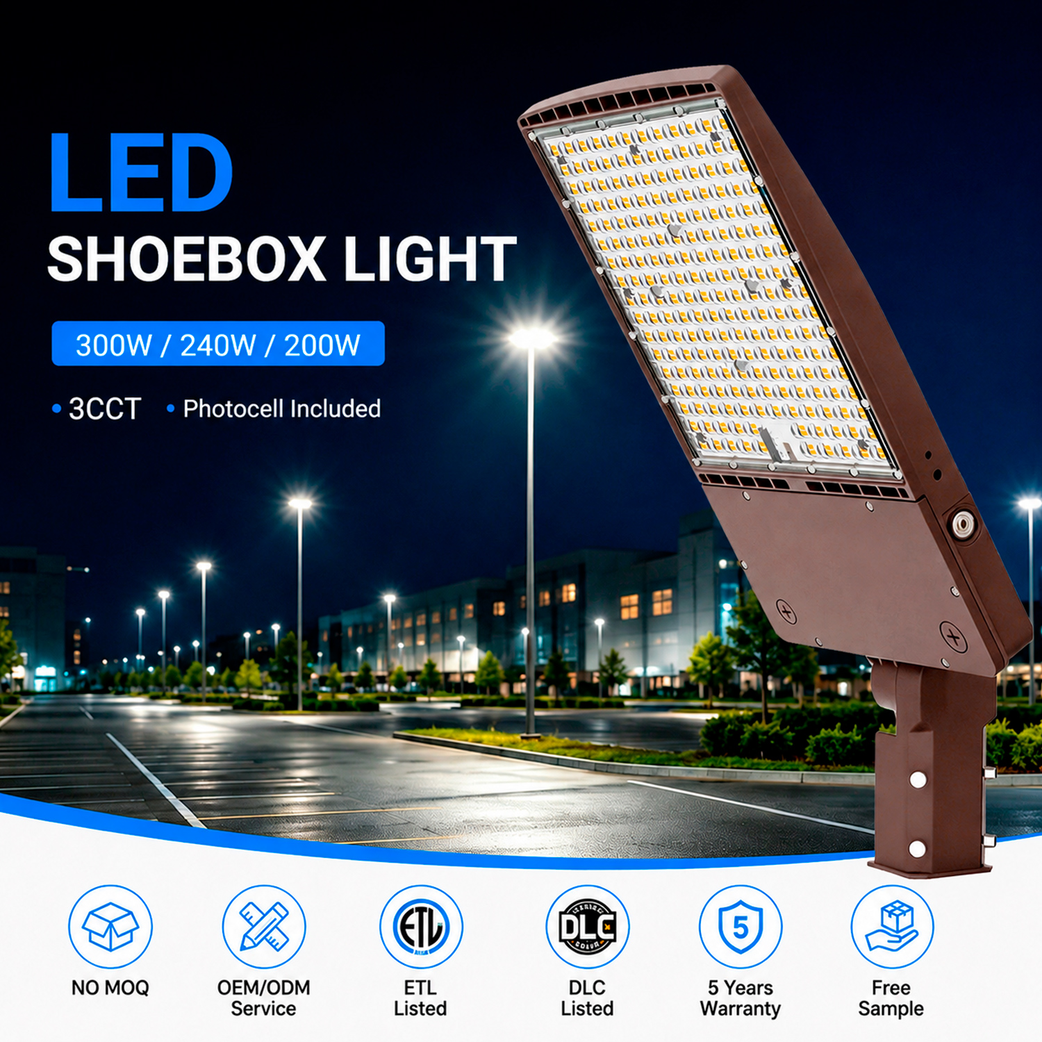 300W Commercial LED Area Lighting Dusk Mounted 300 Watts Led Shoebox Street Light Lamp for Parking Lot Aluminum Body IP65 Power