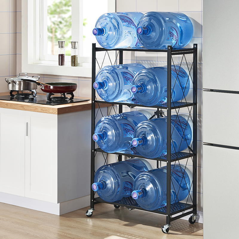 LIJIN 3 Tier Metal Durable General Purpose Multifunctional Foldable Collapsible Household Rolling Storage Rack