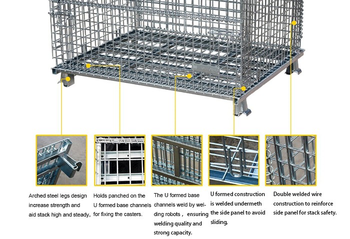 Hot Sale Warehouse Galvanized Folding Wire Mesh Storage Cage Containers