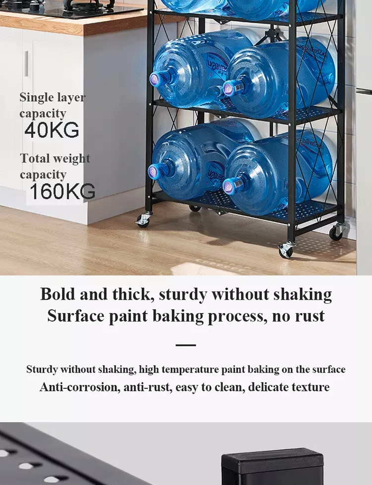 3 Tier Metal Durable General Purpose Multifunctional Foldable Collapsible Household Rolling Storage Rack