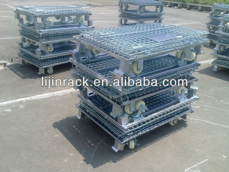 Hot Sale Anti-corrosion Wire Mesh Container Foldable Storage Cage with Wheels