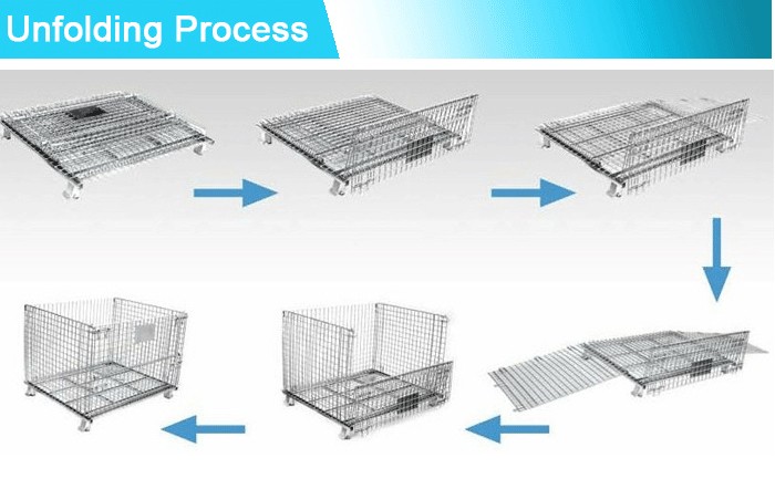 Folding Wire Mesh Roll Palle Cage Container Warehouse Storage